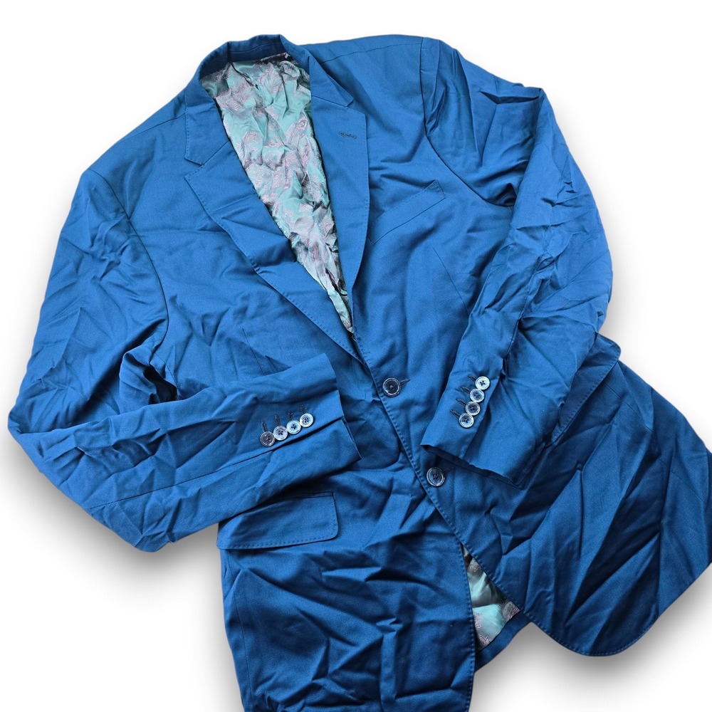 Elevee Custom Clothing Men 38R Blazer Blue Paisley Lining Two Button Made in USA